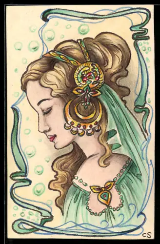 Handzeichnung sign. C.S.: Schöne Frau im Profil, Jugendstil