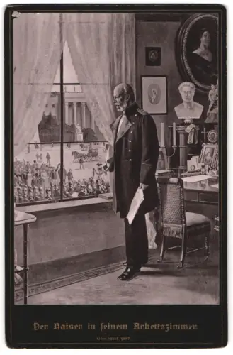 Fotografie Fotograf unbekannt, Berlin, Kaiser Wilhelm I. in Uniform in seinem Arbeitszimmer