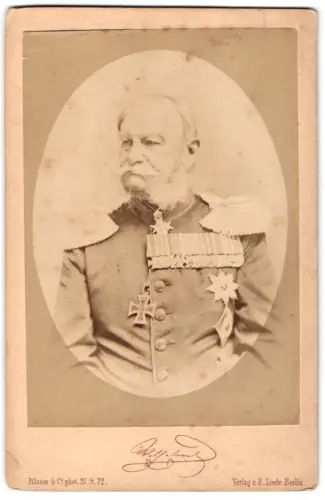 Fotografie Pflaum & Co., Berlin, Kaiser Wilhelm I. mit Pour le Merite, Grosskreuz 1870 und grosser Ordensspange