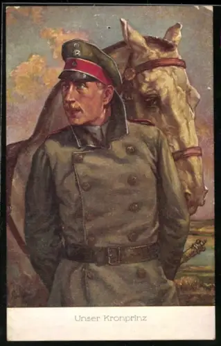 Künstler-AK Kronprinz Wilhelm von Preussen mit seinem Pferd