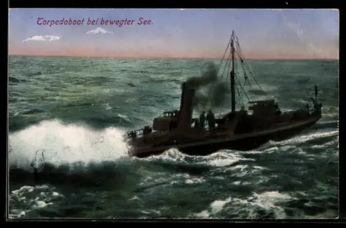 AK Torpedoboot der Kaiserlichen Marine bei bewegter See, Kriegsschiff