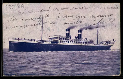 AK Passagierschiff S.S. Madonna der Fabre Line auf hoher See