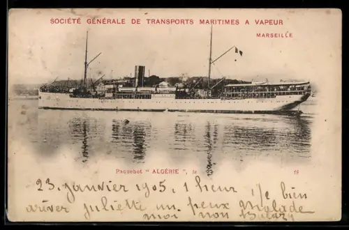 AK Marseille, Passagierschiff Algérie der Société Générale de Transports Maritimes a Vapeur