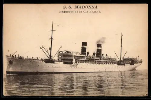 AK Passagierschiff S.S. Madonna der Cie Fabre in Fahrt