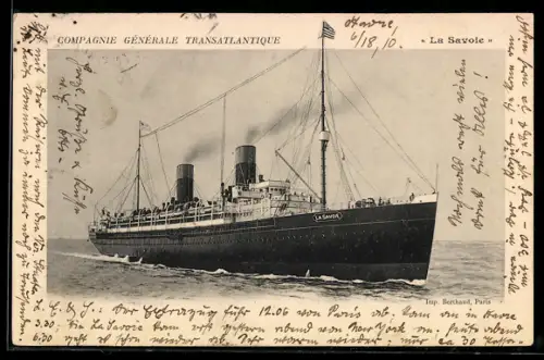 AK Passagierschiff La Savoie auf hoher See