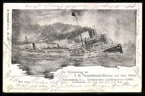 AK SM Torpedoboots-Division unter dem Kapitänleutnant Funke auf dem Rhein, Divisionsboot D-4