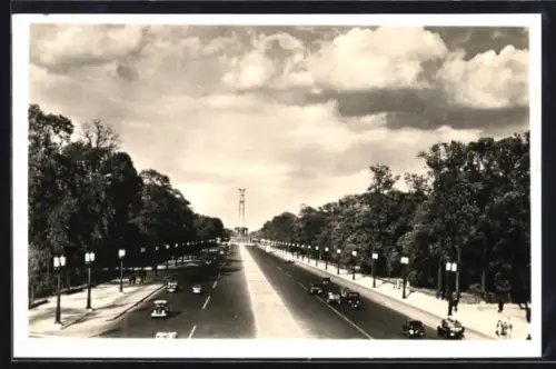 AK Berlin-Tiergarten, Charlottenburger Chaussee mit Siegessäule