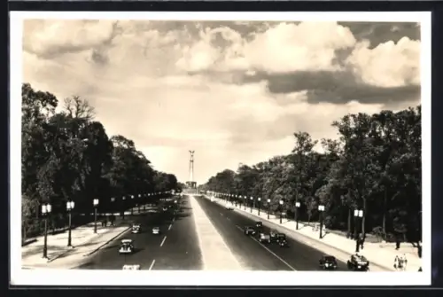 AK Berlin-Tiergarten, Charlottenburger Chaussee mit Siegessäule