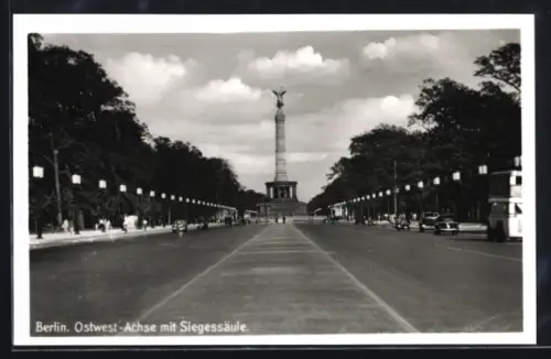 AK Berlin-Tiergarten, Ostwest-Achse, Siegessäule im Hintergrund