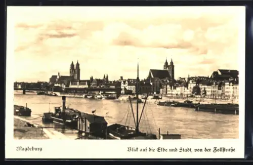 AK Magdeburg, Blick auf die Elbe von der Zollstrasse