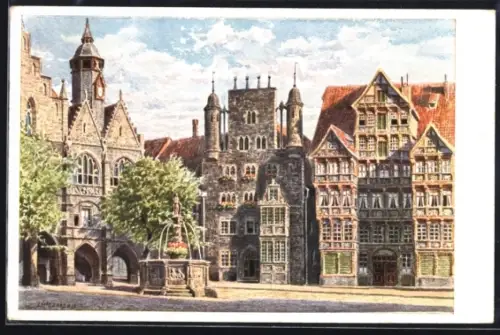 Künstler-AK Hildesheim, Partie am Marktplatz