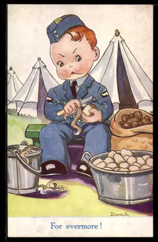 AK Kind in Uniform beim Schälen von Kartoffeln