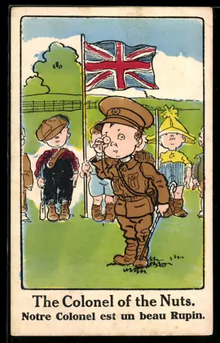 AK Kind in Uniform vor einer Reihe anderer Kinder mit Union Jack