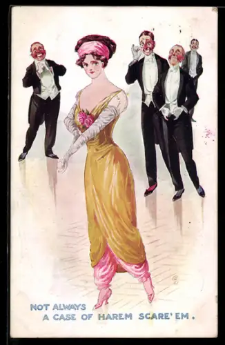 AK Schöne Frau wird von Männern im Frack beobachtet