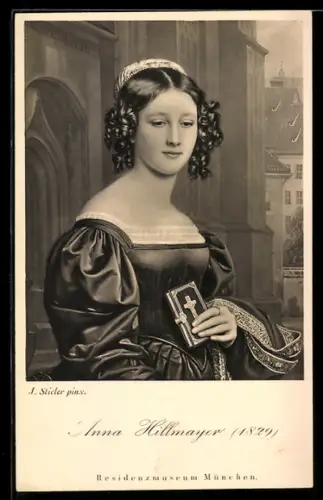 Künstler-AK sign. J. Stieler: München, Portrait von Anna Hillmayer mit Bibel