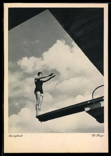 AK Turmspringerin W. Fliege sprungbereit