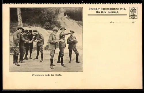 AK Pfadfinder bei der Orientierung nach Karte 1914