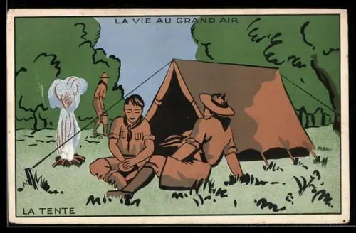 AK La vie au grand air, La tente, Pfadfinder sitzen vor dem Zelt