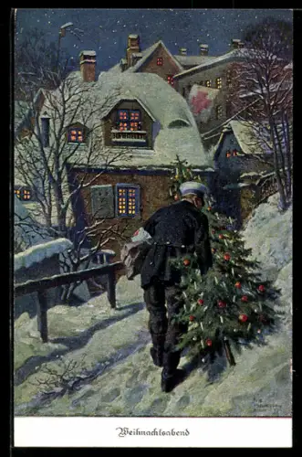 AK Soldat trägt einen Weihnachtsbaum nach Hause, Rotes Kreuz