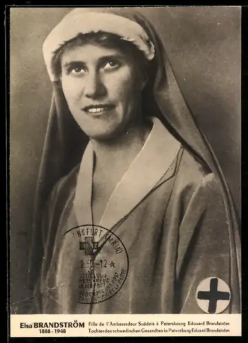 AK Elsa Brandström, Portrait mit Rotkreuzbinde, Infotext
