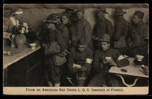 AK American Red Cross LOC Canteen in France, Soldiers and Nurse, Rotes Kreuz