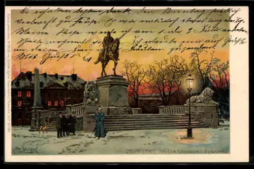Künstler-AK Otto Strützel: Stuttgart, Kaiser Wilhelm I. Denkmal im Winter