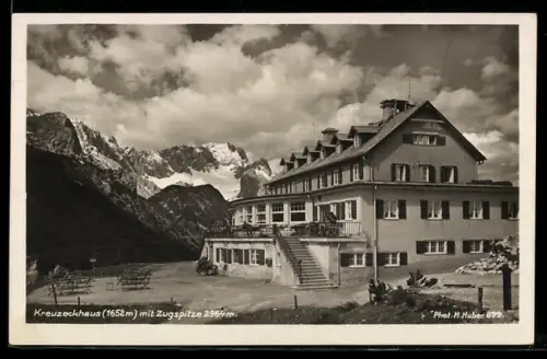 AK Kreuzeckhaus mit Zugspitze