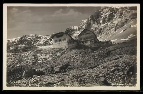 AK Knorrhütte mit Bergen, Berghütte