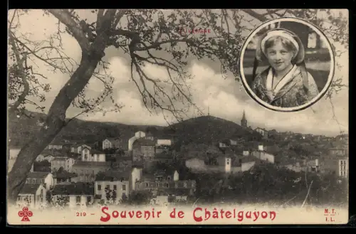 AK Chatel-Guyon, Blick auf den Ort, Mädchen in Tracht