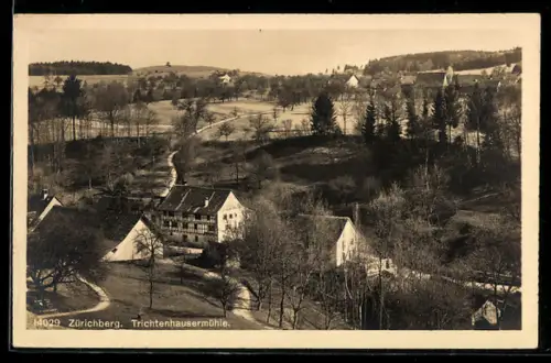AK Zürich, Zürichberg, Trichtenhausermühle, Blick auf Fachwerkhäuser