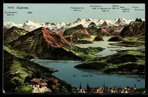 AK Zug, Ortsansicht mit Zugersee & Berner Alpen