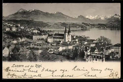 AK Luzern, Ortsansicht und der Rigi