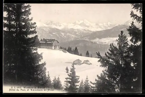 AK Montana s. Sierre, Hotel du Parc et Weisshorn en hiver