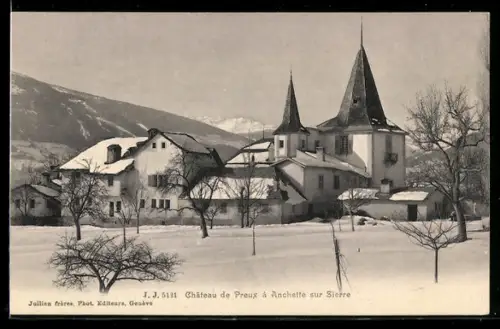 AK Château de Preux à Anchette sur Sierre, Winteransicht des Schlosses