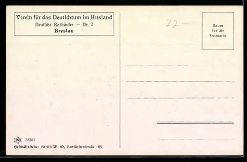 Künstler-AK Breslau, Rathaus mit Pferde-Strassenbahn