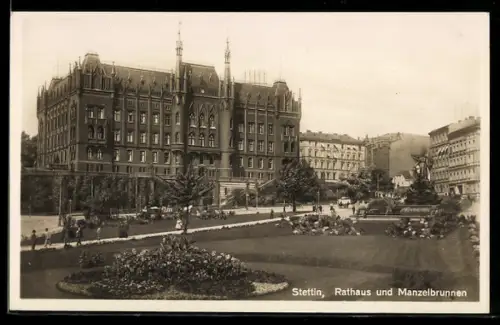 AK Stettin, Rathaus und Manzelbrunnen