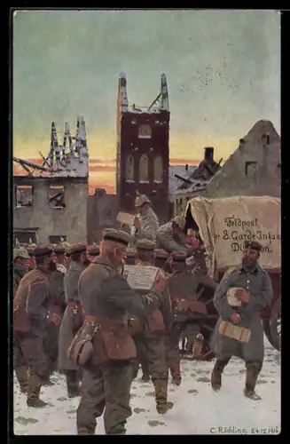Künstler-AK C. Röchling: 3. Garde-Infanterie-Division, Ankunft der Feldpost
