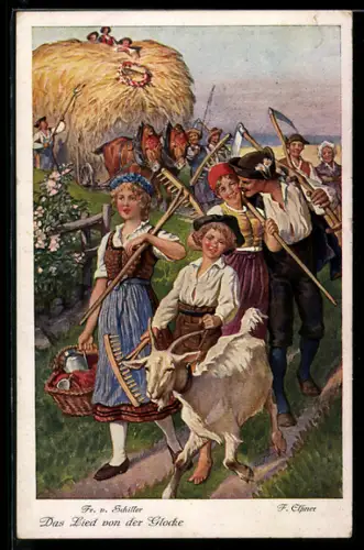Künstler-AK F. Elssner: Friedrich Schiller, Das Lied von der Glocke, Erntezeit