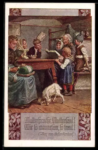 AK Deutscher Schulverein NR 792: Grossmutter liesst Kindern eine Geschichte vor, Ziege