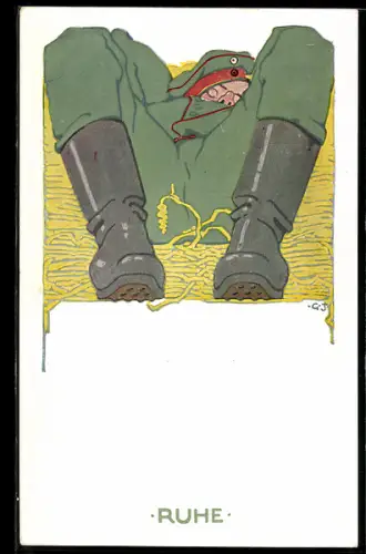 Künstler-AK sign. G. Jourdan: Schlafender Soldat in Uniform