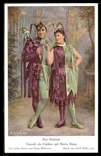 AK Schauspieler Alexander Girardi als Carilon mit Berta Stein in Der Hofnarr