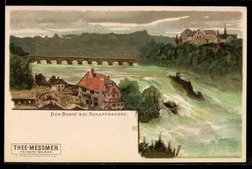 Künstler-AK Schaffhausen, Rheinfall mit Schloss, um 1900