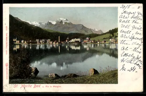AK St. Moritz Bad, Ortsansicht mit Piz la Margna