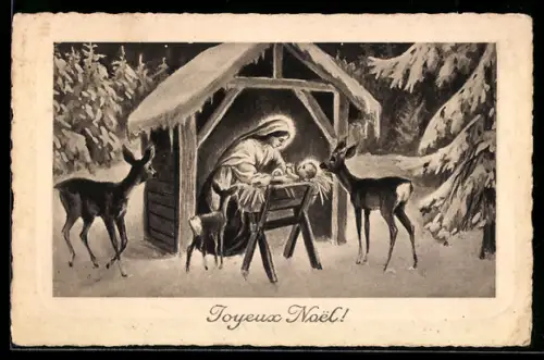 AK Maria mit dem Jesuskind mit drei Rehen