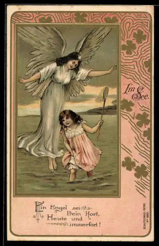 AK Schutzengel wacht über ein Mädchen im Wasser