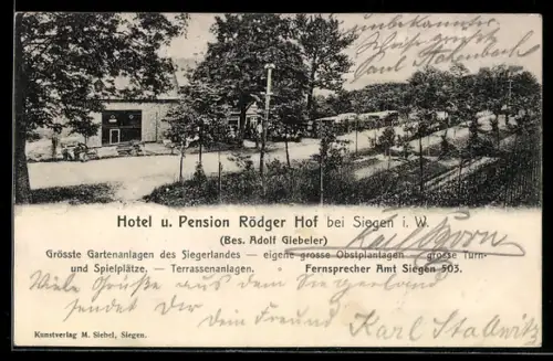 AK Siegen i. W., Hotel und Pension Rödger Hof Adolf Giebeler