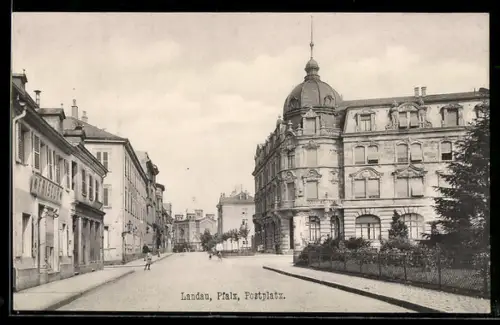 AK Landau /Pfalz, Postplatz mit Synagoge