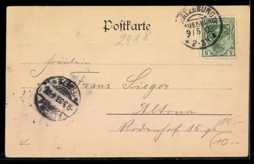 Lithographie Ratzeburg, Markt mit Rathaus, Passepartout