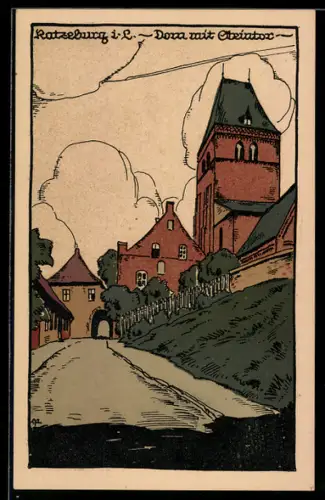 Steindruck-AK Ratzeburg i. L., Dom mit Steintor