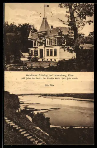 AK Lauenburg, Gastwirtschaft Waldhaus Glüsing, Inh. Joh. Ohle, Blick auf die Elbe